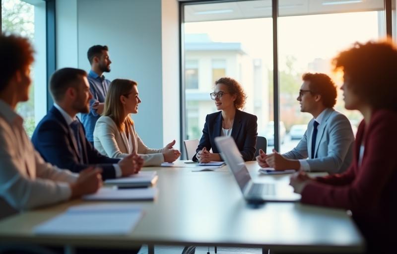 Professionelles Team in einer Schulungssitzung, diskutiert und lernt über Interviewtechniken.